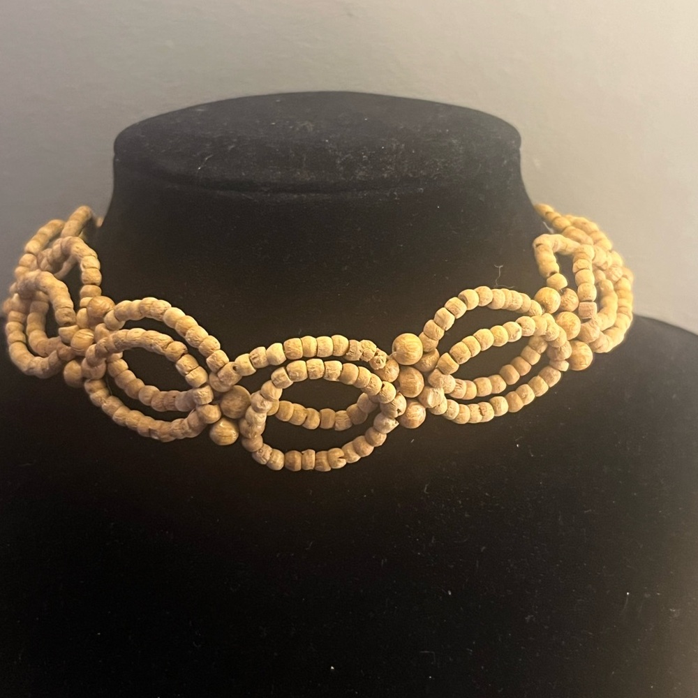 Tan wooden Beaded Choker Necklace